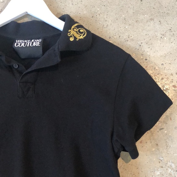 Versace Jeans Couture Men's Black Cotton Baroque Collar Polo - Picture 4 of 11